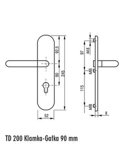 Szyld drzwiowy klamka-gałka Gerda TD1000/90 (38-80mm) anoda platyna