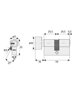 Zestaw dwóch wkładek na jeden klucz dwustronna 30/35 + z gałką 30/35G ABUS 