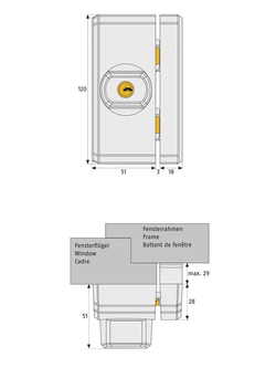Zamek do okien i drzwi otwieranych do wewnątrz rozwieranych i przesuwnych ABUS FTS 96 (na jeden klucz)