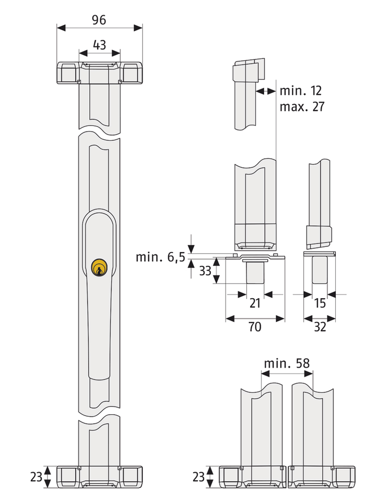Zestaw: Zamek okienny z alarmem ABUS FOS 550A + 2 sztaby o wybranej długości