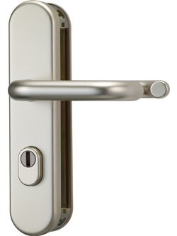 Szyld drzwiowy do mieszkania KLZS714 F2 b. Dr. EK okrągły z klamką, w kolorze: nowe srebro