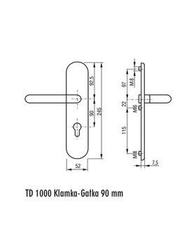 Szyld drzwiowy klamka-gałka Gerda TD100/90 (38-80mm) anoda srebrna