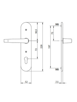 Szyld drzwiowy klamka-gałka Gerda TD1000/72 (38-80mm) anoda srerbna