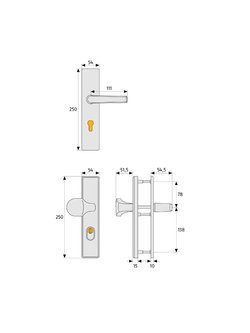 Szyld drzwiowy z klamką aluminum Abus KLZS714 F1 b. Dr. EK (rozstaw 72mm)